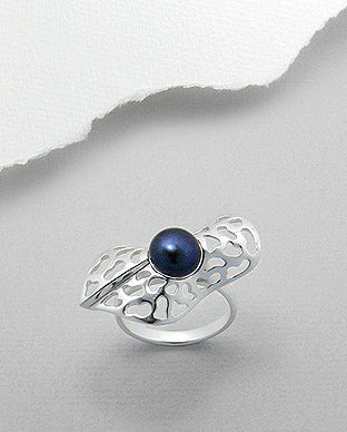 Anillo Artesanal de Plata Ley 925 y Perla Negra de Agua Dulce - 925 Sterling Silver and Black Freshwater Pearl Handmade Ring - ID: 25382772 Bellash