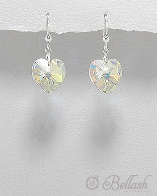 Aretes Colgantes de Corazon de Vidrio, Crystal y Plata Ley 925 - Glass, Crystal and 925 Sterling Silver Heart Dangle Earrings - ID: 4171396 Bellash