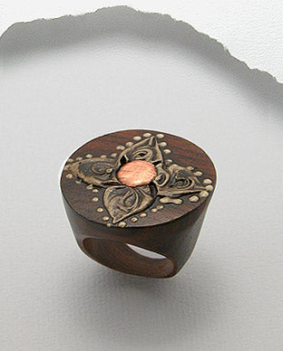 Anillo de Flor Artesanal de Madera y Cobre - Wood and Copper Handmade Flower Ring - ID: 66796205 Bellash