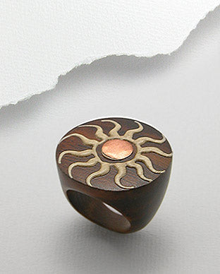 Anillo de Sol Artesanal de Madera y Cobre - Wood and Copper Handmade Sun Ring - ID: 66796208 Bellash