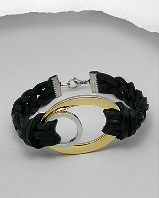 Pulsera Artesanal de Cuero Trenzado y Acero Inoxidable - Braided Leather and Stainless Steel Handmade Bracelet - ID: 78852403 Bellash